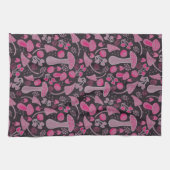 ピンク/ユニーク秋パターン キッチンタオル (横)