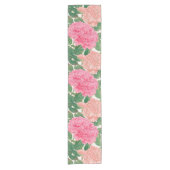 ピンク&ライトピーチバラ花と緑葉の花 ショートテーブルランナー (正面)