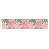 ピンク&ライトピーチバラ花と緑葉の花 ショートテーブルランナー (横)