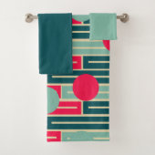 ピンク、ライトブルー、ティール(緑がかった色)長方形と円こうもり バスタオルセット (インサイチュ)