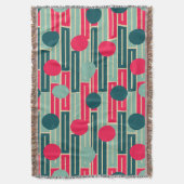 ピンク、ライトブルー、ティール（緑がかった色）長方形と円 スローブランケット (正面縦)