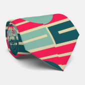 ピンク、ライトブルー、ティール(緑がかった色)長方形と円 ネクタイ (ロール)