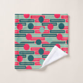 ピンク、ライトブルー、ティール（緑がかった色）長方形と円 バスタオルセット (ウォッシュタオル)