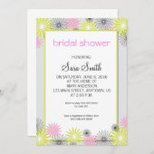 ピンク、ライムグリーン & ブラックの結婚前お茶会招待状 招待状 (正面/裏面)