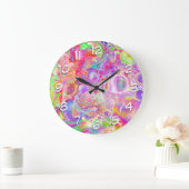 ピンク、ライムグリーン、ブルーバブリーのアート大時計 ラージ壁時計 (ホーム)