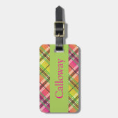 ピンク、ライム及びオレンジ格子縞の荷物のラベル ラゲッジタグ (正面縦)