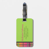 ピンク、ライム及びオレンジ格子縞の荷物のラベル ラゲッジタグ (裏面縦)