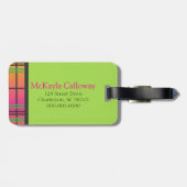 ピンク、ライム及びオレンジ格子縞の荷物のラベル ラゲッジタグ (裏面横)