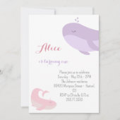 ピンク ライラック クジラ 海の魚 1歳の誕生日パーティー 招待状 (正面)