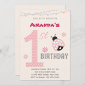 ピンク·ラディバグの誕生日パーティーの招待 招待状 (正面/裏面)