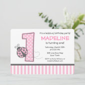 ピンク·ラディバグ1歳の誕生日 招待状 (スタンド正面)