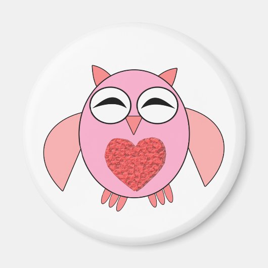 ピンク ラブ ハート フクロウ マグネット (正面)