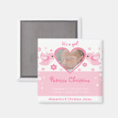 ピンク・ラブ・バード写真ベビー誕生のお知らせ マグネット (正面/裏面)