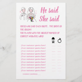 ピンク・ラブ・ヒー・セッド・シー・セッド・シャワー・ゲーム・カード チラシ