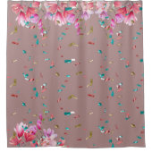 ピンク・ラベンダーと紙吹雪の水彩のマグノリア シャワーカーテン (正面)