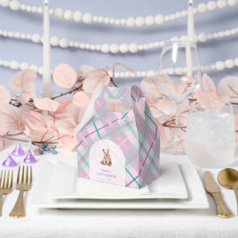 ピンク&ラベンダープレイドテディベアガールベビーシャワー フェイバーボックス