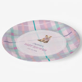 ピンク&ラベンダープレイドテディベアガールベビーシャワー ペーパープレート (アングル)