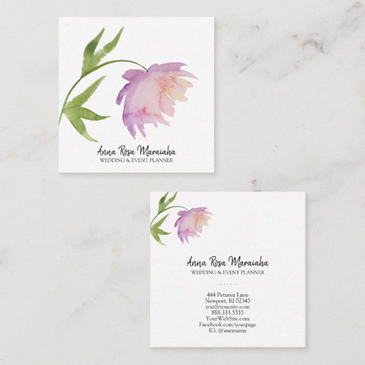 *~*ピンク·ラベンダー水色ピエレガントーニーフローラ スクエア名刺 (正面/裏面)