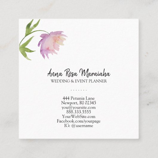 *~*ピンク·ラベンダー水色ピエレガントーニーフローラ スクエア名刺 (裏面)
