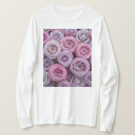 ピンク ラベンダー バラ 白Tシャツ Tシャツ