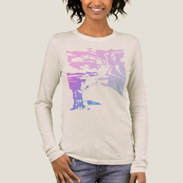 ピンク ラベンダー パープルのバティック風トロピカルビーチスタイル トライブレンドTシャツ