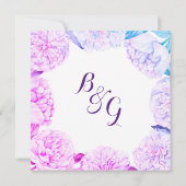 ピンク ラベンダー ブルー 水彩 花のウェディング 招待状 (裏面)