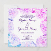ピンク ラベンダー ブルー 水彩 花のウェディング 招待状 (正面)