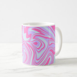 ピンク、ラベンダー、ライトブルーのパステルカラーの波 コーヒーマグカップ