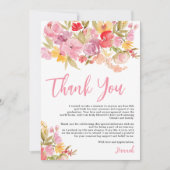 ピンク ラベンダー 水彩 花 フォト 卒業 サンキューカード (正面)