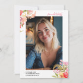 ピンク ラベンダー 水彩 花 フォト 卒業 サンキューカード (裏面)