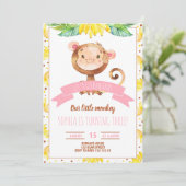 ピンク·リトル·サル·ベビー·ガール·バースデー·パーティー 招待状 (スタンド正面)