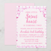ピンク リトル スイートハート 2歳の誕生日おめでとう 招待状 (正面/裏面)