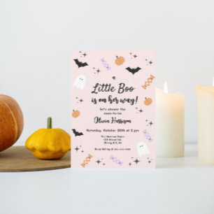 ピンク リトル ブー ハロウィン ベイビー シャワー 招待状