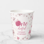 ピンク リボン アーチ 秋のカボチャの花 誕生日 紙コップ (正面)