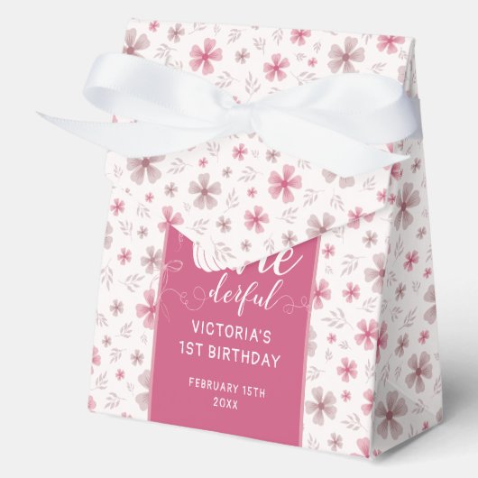 ピンク リボン アーチ 秋 かぼちゃ 花 誕生日 フェイバーボックス (正面)