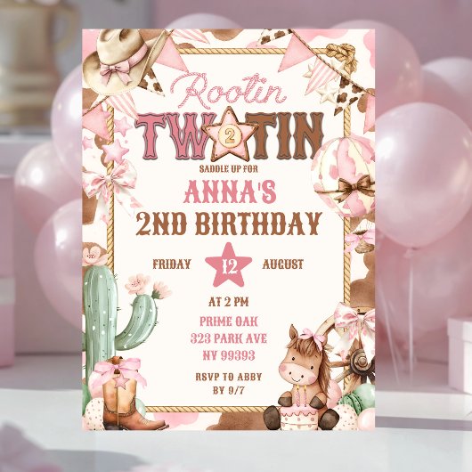 ピンク ルーティン ツー チン 2歳の誕生日 招待状
