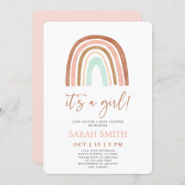 ピンク·レインボーは女の子のベビーシャワー 招待状