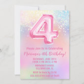 ピンク・レインボー4歳の誕生日 招待状 (正面)