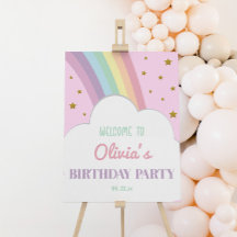 ピンク・レインボー・キッドの誕生日パーティー歓迎サイン