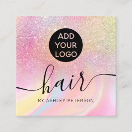 ピンク·レインボー·ユニコーン·マーブル·グリッターのヘア·ロゴ スクエア名刺