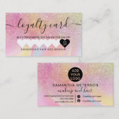 ピンク·レインボー·ユニコーン·マーブル·グリッターハート化粧 ロイヤリティカード (正面/裏面)