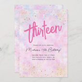 ピンク レインボー 水彩 誕生日 どんな年齢にも使える 招待状 (正面/裏面)