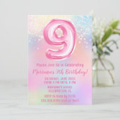 ピンク レインボー 9歳の誕生日 招待状 (スタンド正面)