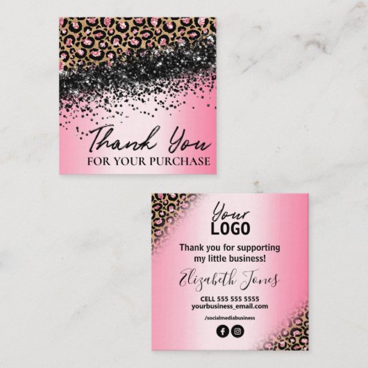 ピンク·レオパード·プリントご注文ありがとうございました スクエア名刺 (正面/裏面)