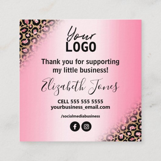 ピンク·レオパード·プリントご注文ありがとうございました スクエア名刺 (裏面)