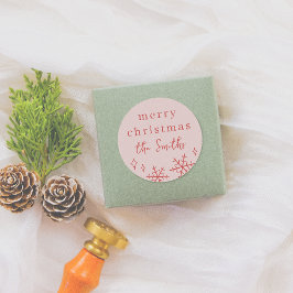 ピンク&レッドお洒落クリスマススノーフレークファミリー ラウンドシール