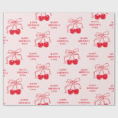 ピンク&レッドさくらんぼハッピーバースデー ラッピングペーパー (フラット)