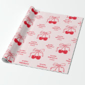 ピンク&レッドさくらんぼハッピーバースデー ラッピングペーパー (アンロールド)