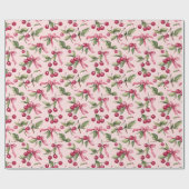 ピンク&レッドさくらんぼハッピーバースデー ラッピングペーパー (フラット)