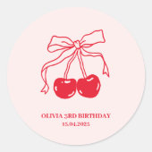 ピンク&レッドさくらんぼ誕生日 ラウンドシール (正面)